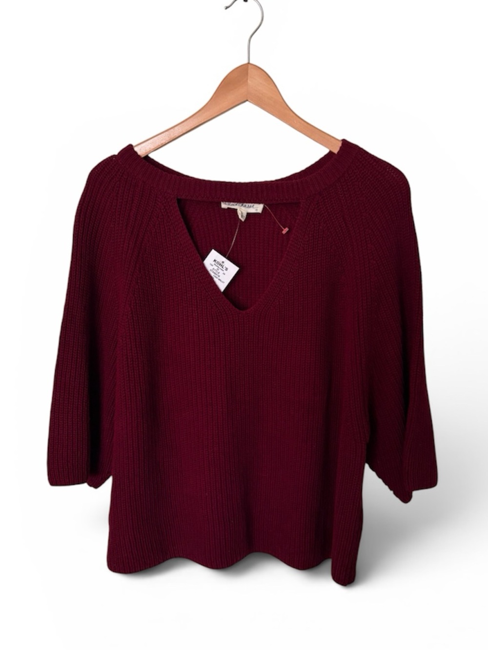 Cloud Chaser Womens Merlot V-Neck Shaker Sweater Short Sleeve Wine Burgundy L